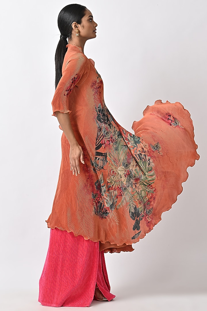 Rust Printed Angrakha Kurta by Kiran Uttam Ghosh at Pernia's Pop Up Shop