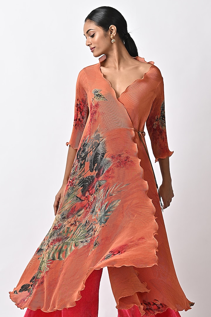 Rust Printed Angrakha Kurta by Kiran Uttam Ghosh at Pernia's Pop Up Shop