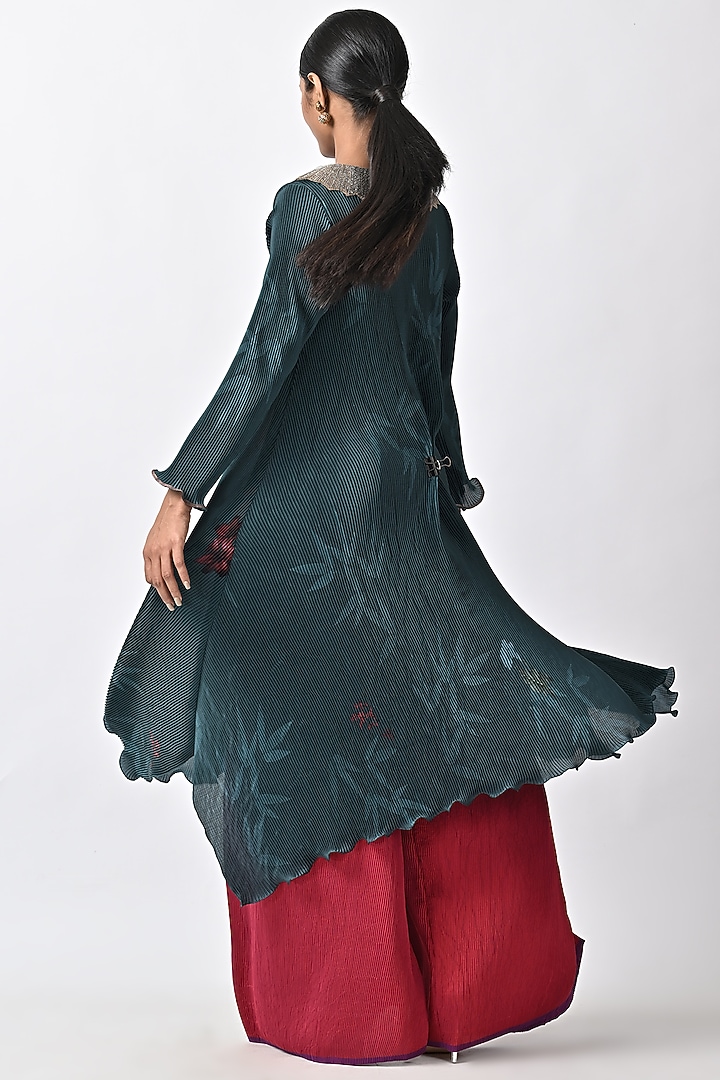 Blue-Green Printed Kaftan by Kiran Uttam Ghosh at Pernia's Pop Up Shop