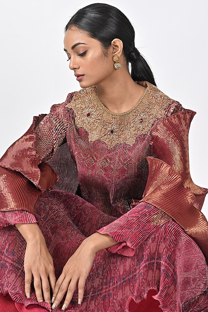 Red Embroidered Kaftan by Kiran Uttam Ghosh at Pernia's Pop Up Shop