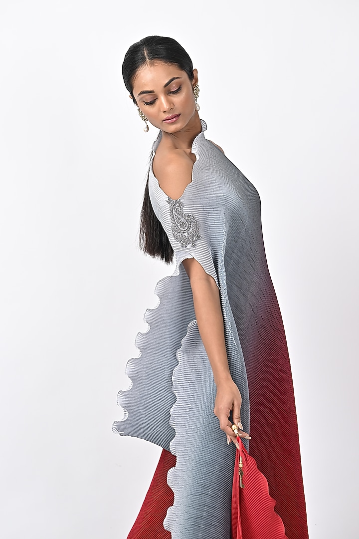 Silver & Red Ombre Pleated Tunic by Kiran Uttam Ghosh at Pernia's Pop Up Shop