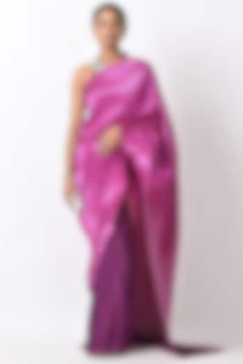 Plum-Pink Pleated Saree Set by Kiran Uttam Ghosh at Pernia's Pop Up Shop