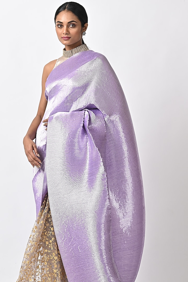 Lavender Pleated Wedding Saree Set by Kiran Uttam Ghosh at Pernia's Pop Up Shop