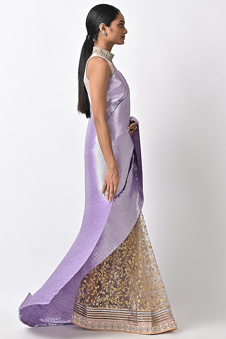 Lavender Pleated Wedding Saree Set by Kiran Uttam Ghosh at Pernia's Pop Up Shop