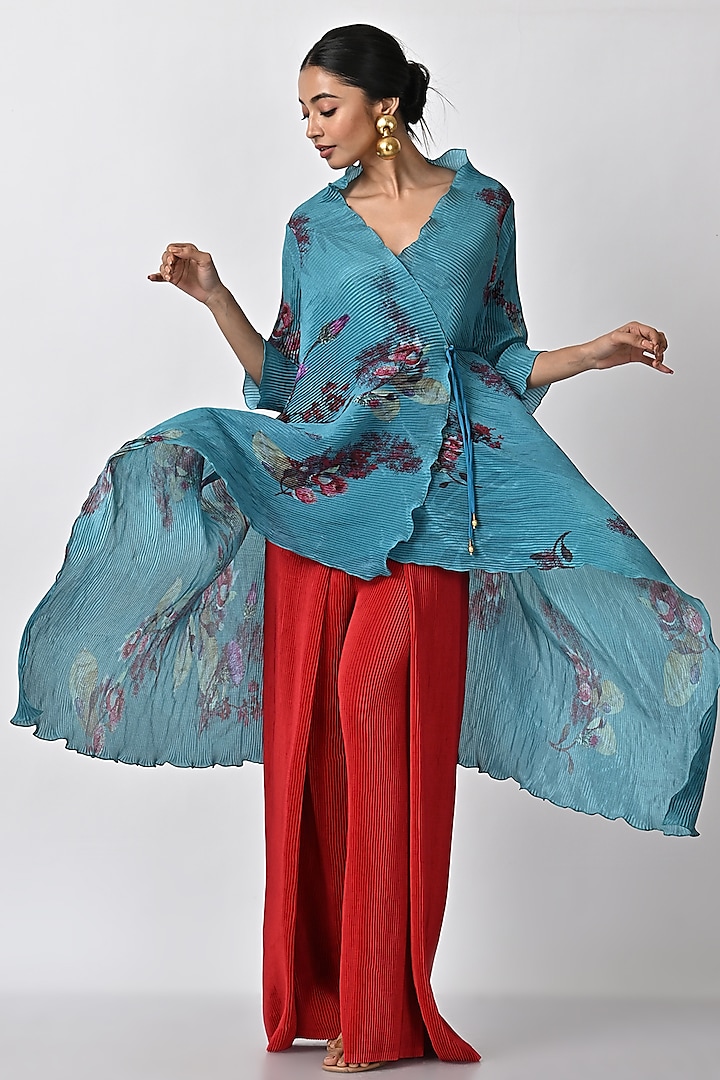 Turquoise Printed Wrap by Kiran Uttam Ghosh