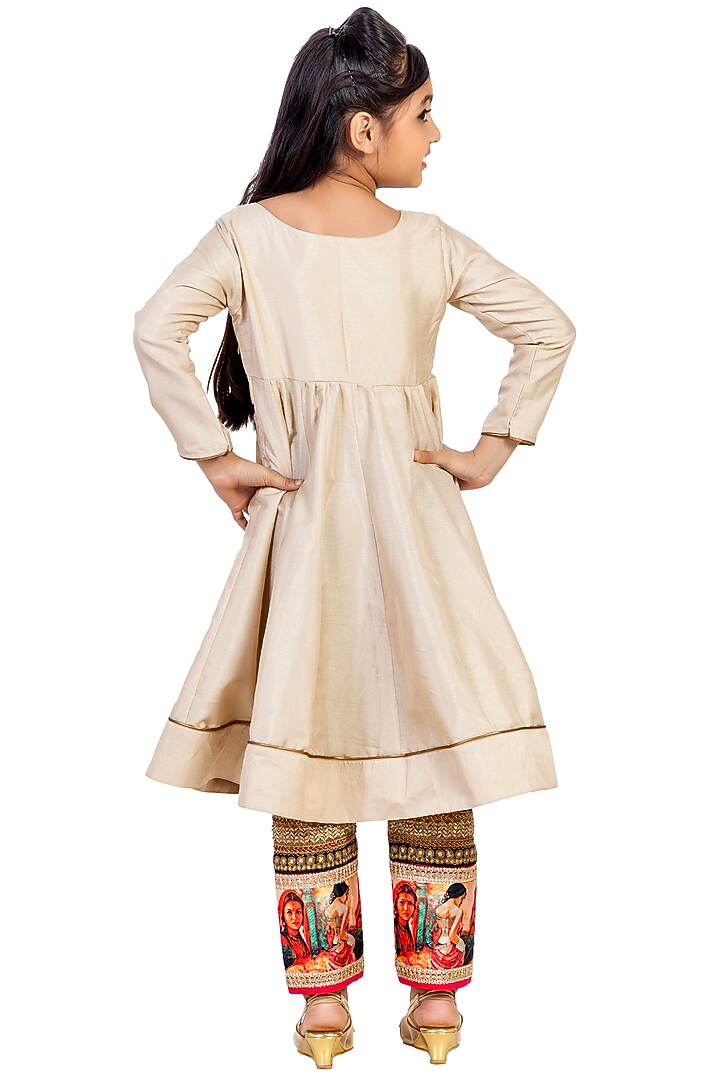 Cream Silk Lace Embroidered Kurta Set For Girls by K&U at Pernia's Pop Up Shop