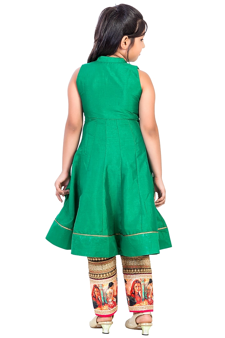 Green Silk Lace Embroidered Kurta Set For Girls by K&U at Pernia's Pop Up Shop