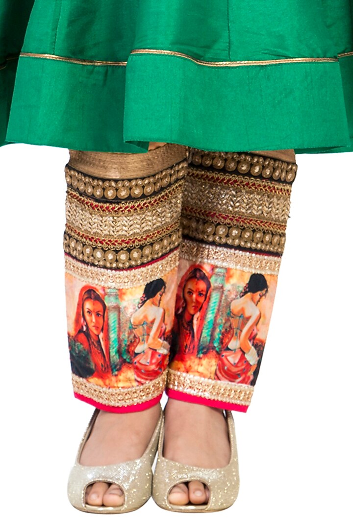 Green Silk Lace Embroidered Kurta Set For Girls by K&U at Pernia's Pop Up Shop