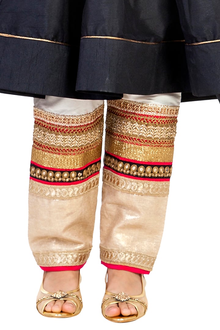 Black Silk Lace Embroidered Kurta Set For Girls by K&U at Pernia's Pop Up Shop