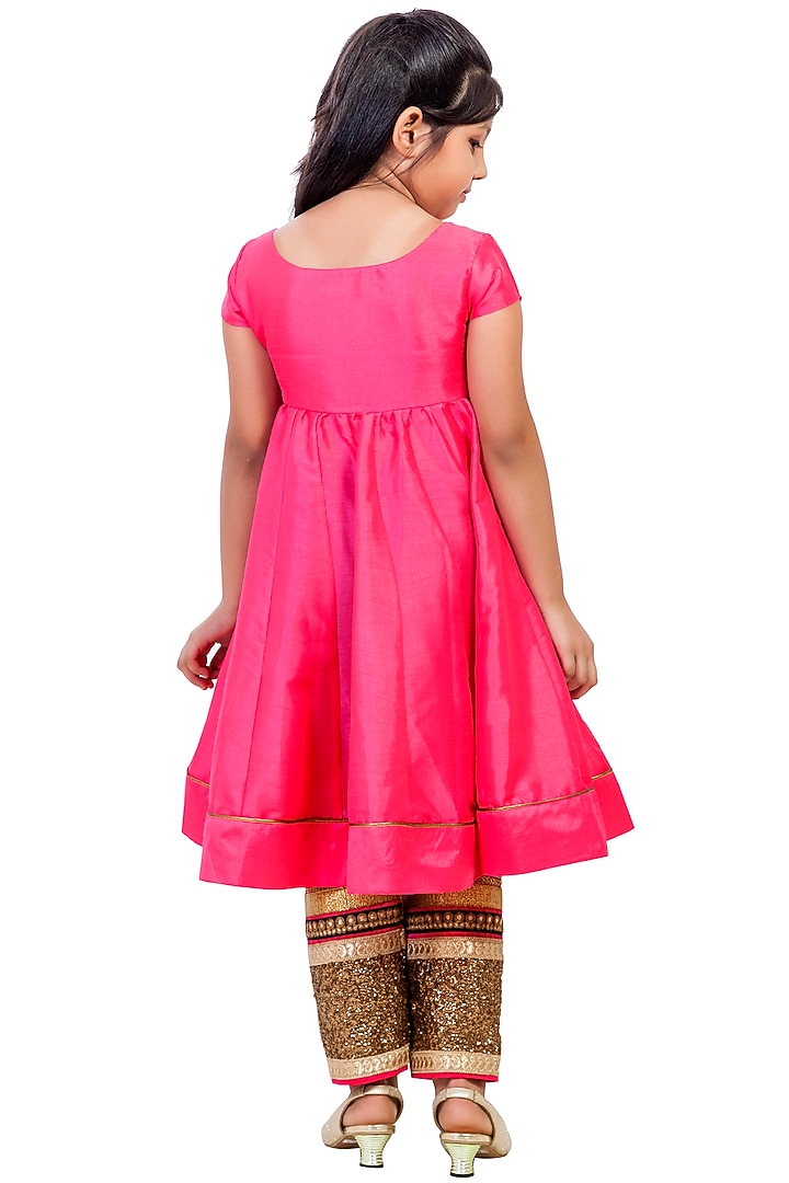 Pink Silk Lace Embroidered Kurta Set For Girls by K&U at Pernia's Pop Up Shop