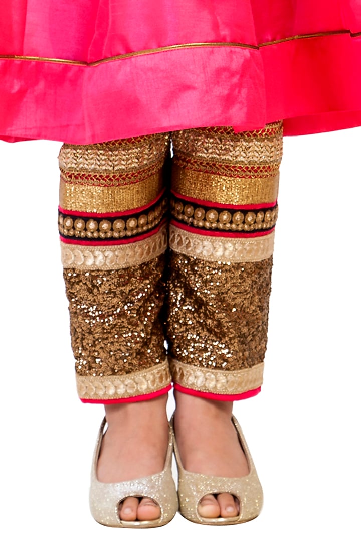 Pink Silk Lace Embroidered Kurta Set For Girls by K&U at Pernia's Pop Up Shop