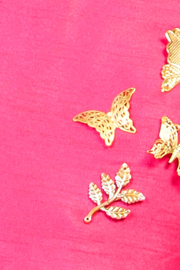 Pink Silk Lace Embroidered Kurta Set For Girls by K&U at Pernia's Pop Up Shop