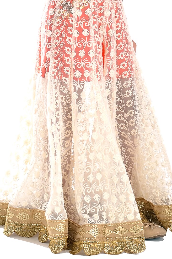 Cream Chikankari Layered Skirt Set For Girls by K&U at Pernia's Pop Up Shop