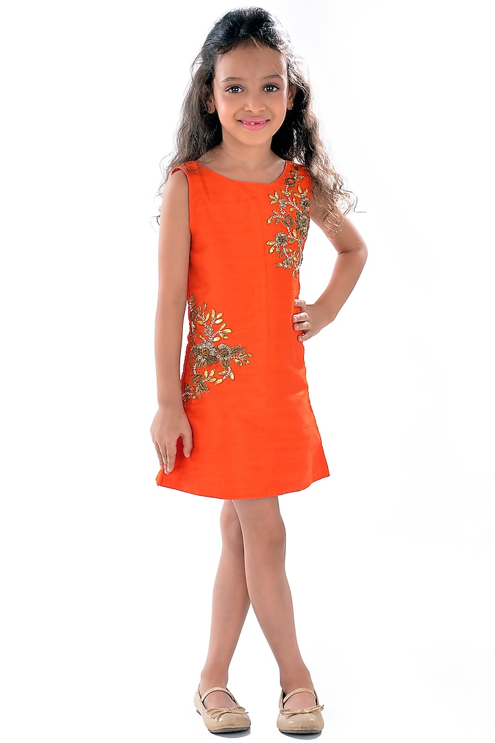 Cream Chikankari Layered Skirt Set For Girls by K&U at Pernia's Pop Up Shop