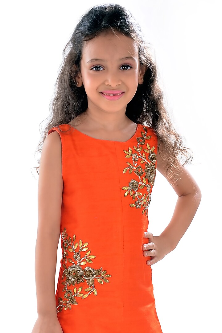 Cream Chikankari Layered Skirt Set For Girls by K&U at Pernia's Pop Up Shop