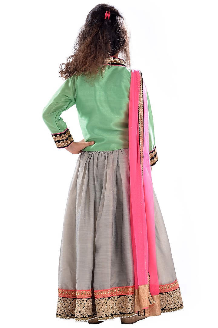Grey Cotton Glaze Lehenga Set For Girls by K&U at Pernia's Pop Up Shop