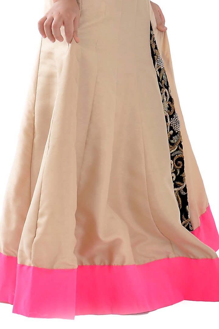 Beige Silk Lehenga Zardosi Embroidered Set For Girls by K&U at Pernia's Pop Up Shop