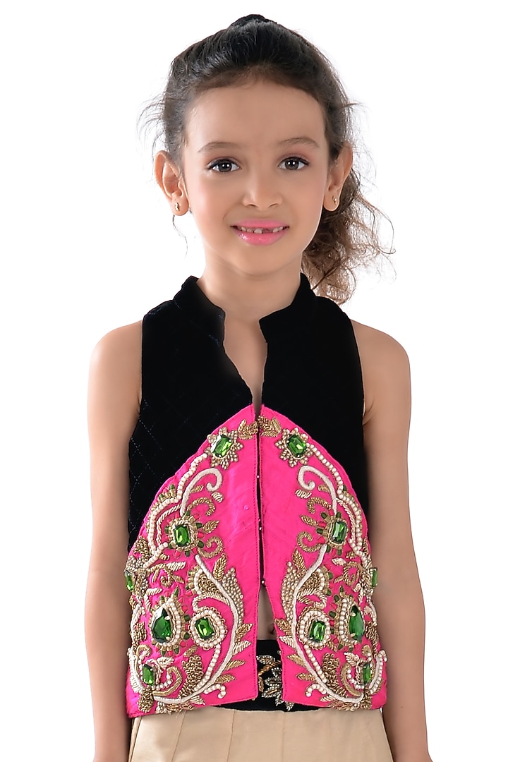 Beige Silk Lehenga Zardosi Embroidered Set For Girls by K&U at Pernia's Pop Up Shop