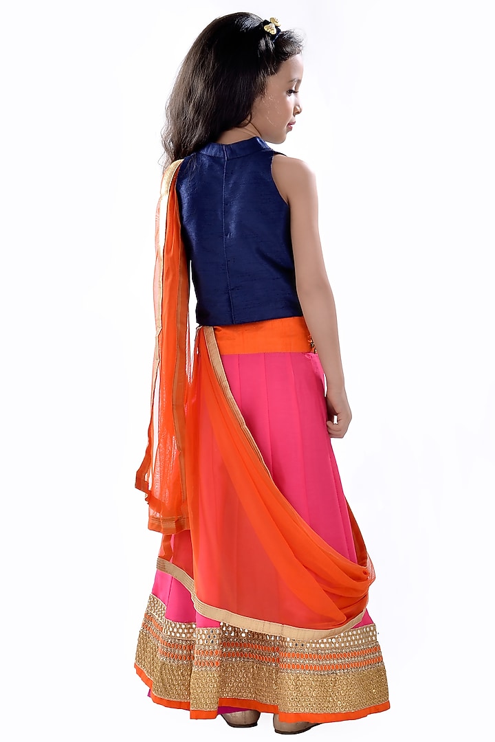 Hot Pink Silk Zardosi Embroidered Lehenga Set For Girls by K&U at Pernia's Pop Up Shop