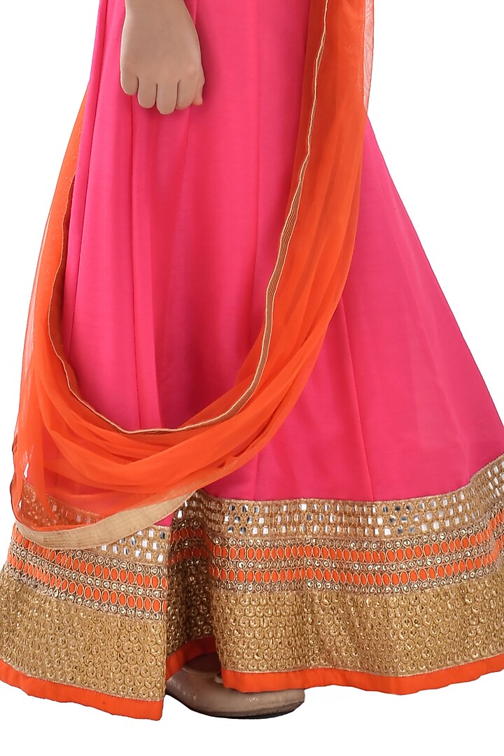 Hot Pink Silk Zardosi Embroidered Lehenga Set For Girls by K&U at Pernia's Pop Up Shop
