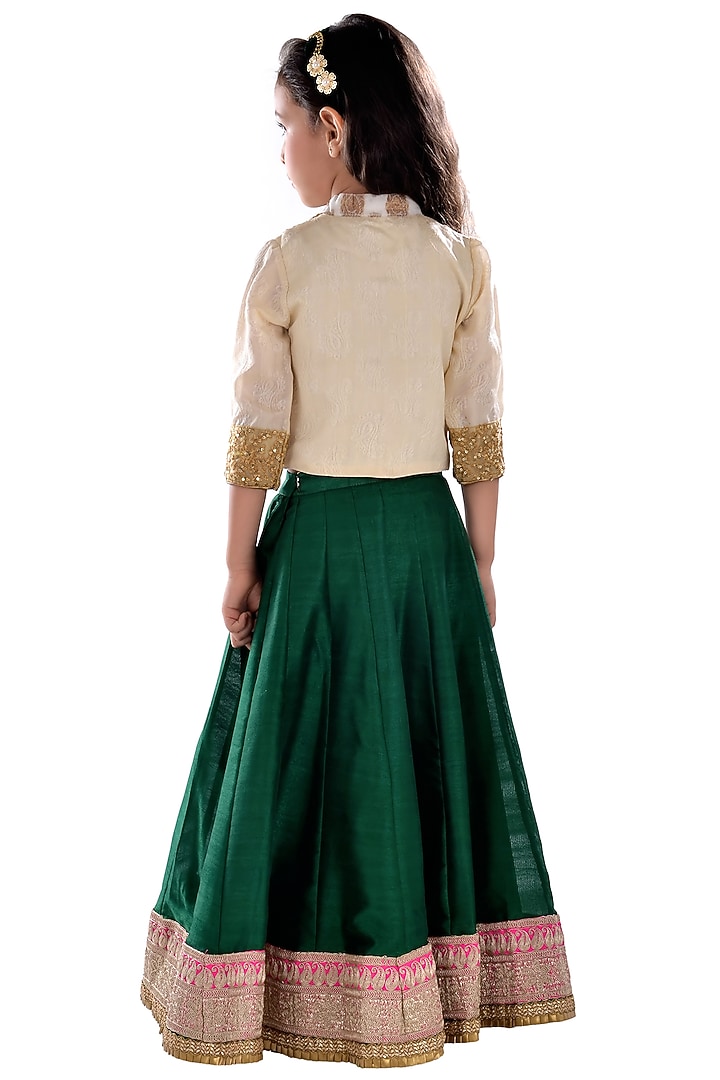 Green Jacquard Zardosi Embroidered Lehenga Set For Girls by K&U at Pernia's Pop Up Shop