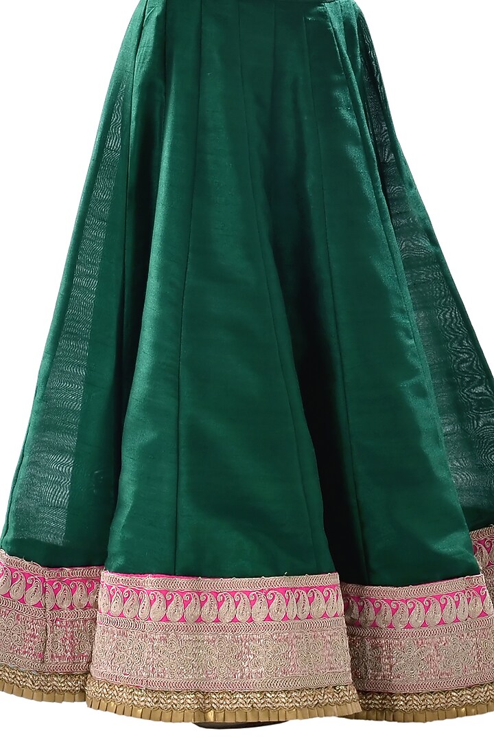 Green Jacquard Zardosi Embroidered Lehenga Set For Girls by K&U at Pernia's Pop Up Shop