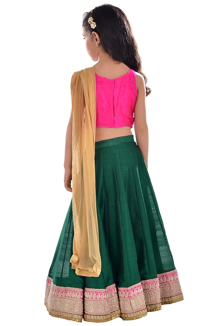 Green Jacquard Zardosi Embroidered Lehenga Set For Girls by K&U at Pernia's Pop Up Shop