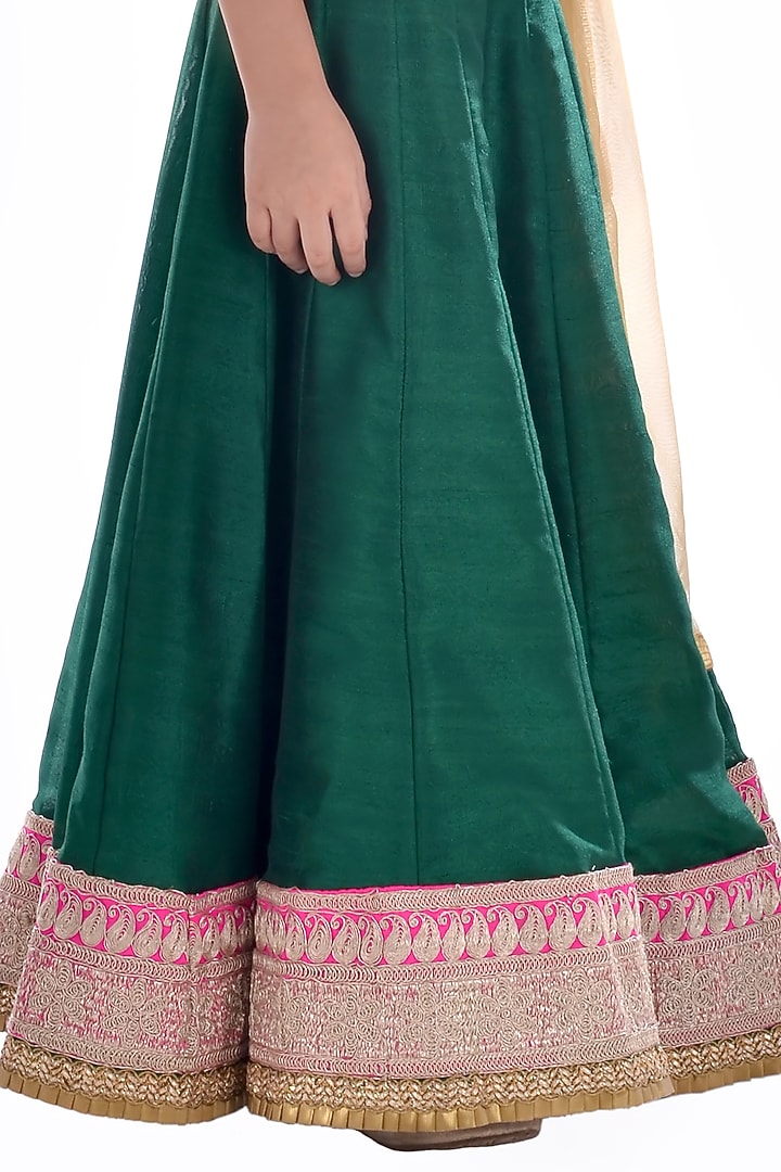 Green Jacquard Zardosi Embroidered Lehenga Set For Girls by K&U at Pernia's Pop Up Shop