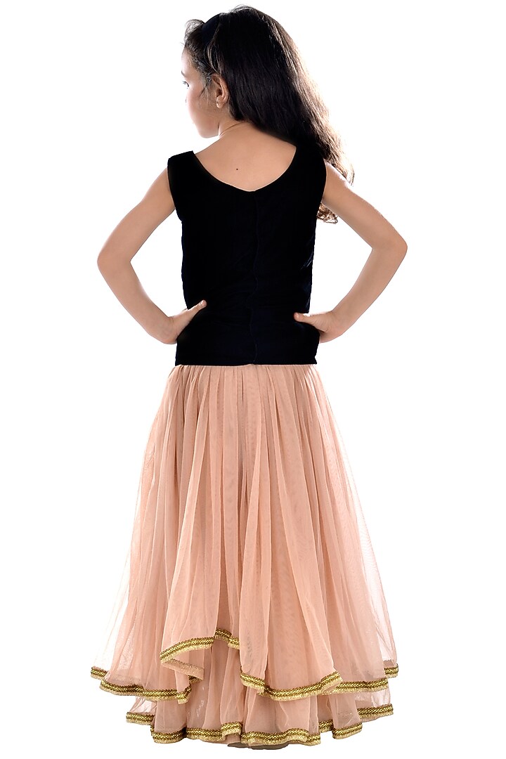 Soft Beige Net Lehenga Zardosi Embroidered Set For Girls by K&U at Pernia's Pop Up Shop