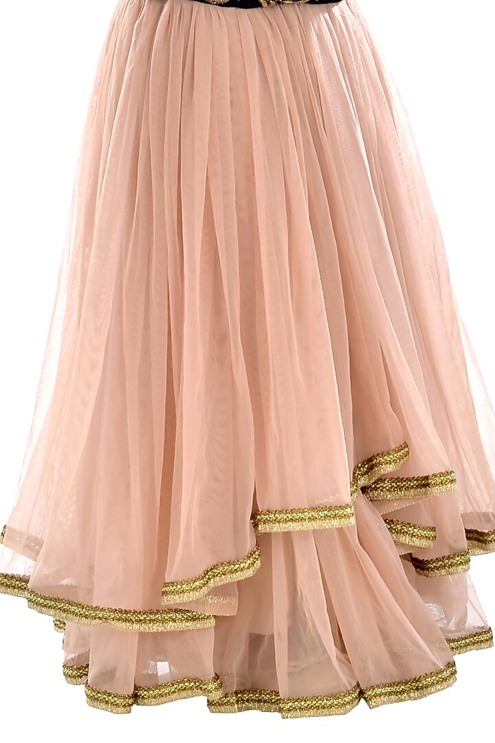 Soft Beige Net Lehenga Zardosi Embroidered Set For Girls by K&U at Pernia's Pop Up Shop