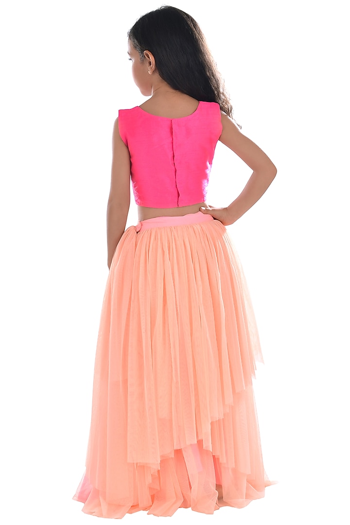 Peach Net Lehenga Set For Girls by K&U at Pernia's Pop Up Shop