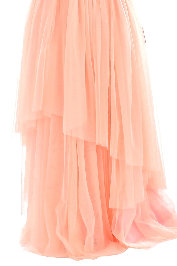 Peach Net Lehenga Set For Girls by K&U at Pernia's Pop Up Shop