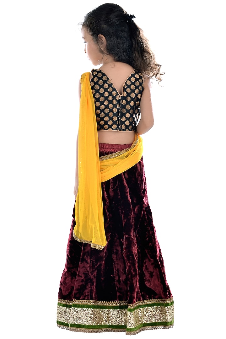 Maroon Velvet Lehenga Set For Girls by K&U at Pernia's Pop Up Shop