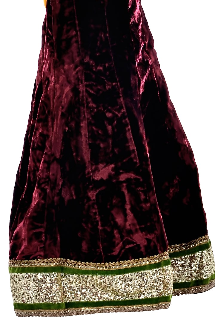 Maroon Velvet Lehenga Set For Girls by K&U at Pernia's Pop Up Shop