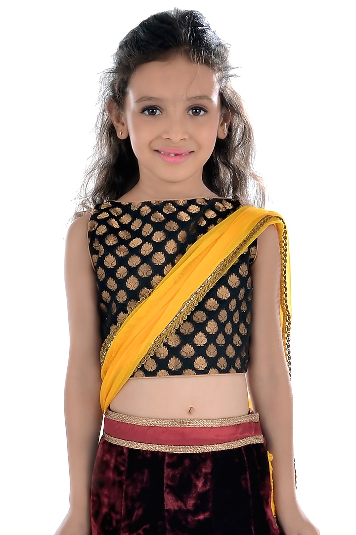 Maroon Velvet Lehenga Set For Girls by K&U at Pernia's Pop Up Shop