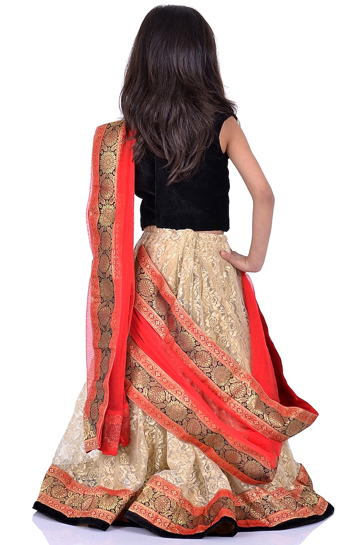 Golden Lace Lehenga Set For Girls by K&U at Pernia's Pop Up Shop