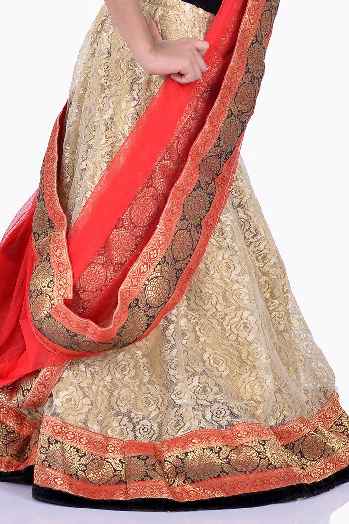 Golden Lace Lehenga Set For Girls by K&U at Pernia's Pop Up Shop