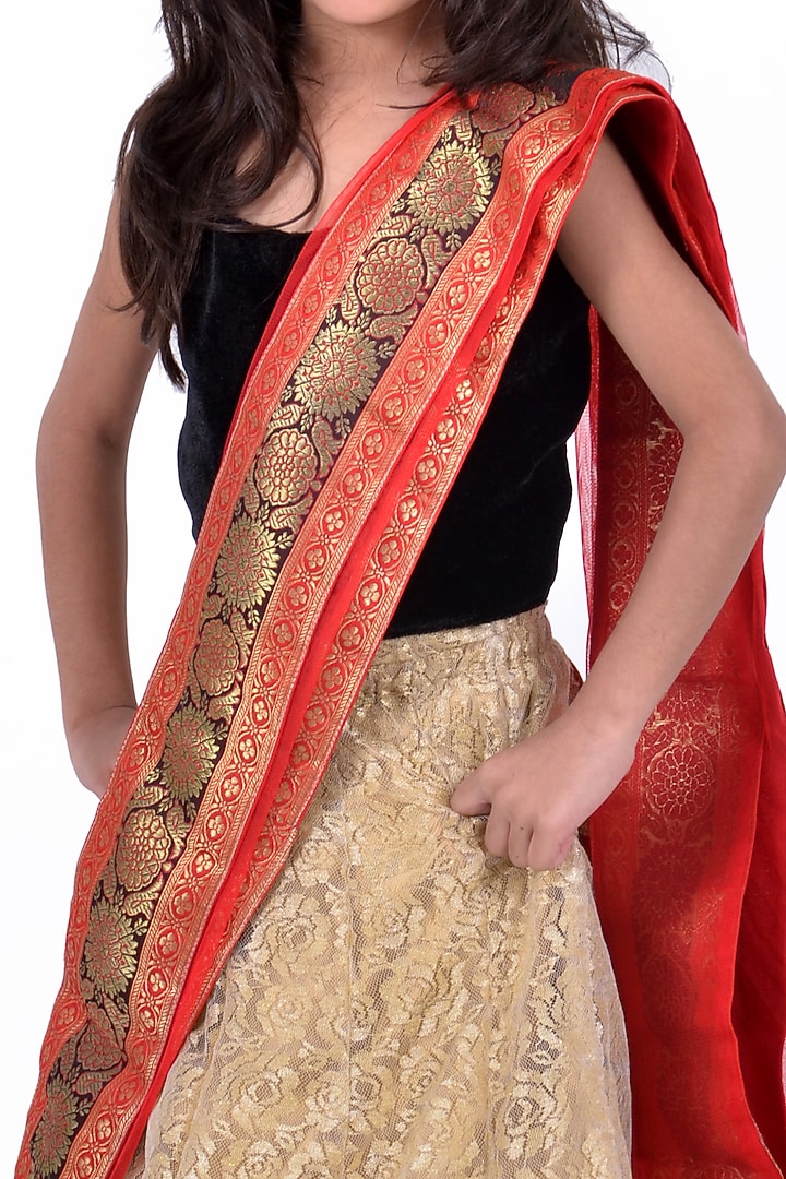 Golden Lace Lehenga Set For Girls by K&U at Pernia's Pop Up Shop