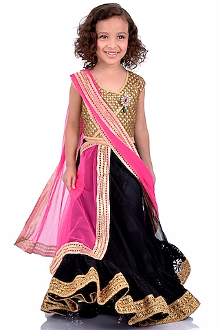 Black Lace Lehenga Set For Girls by K&U