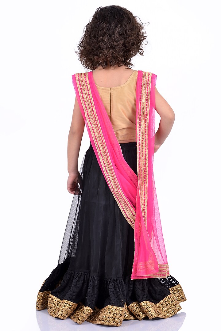 Black Lace Lehenga Set For Girls by K&U at Pernia's Pop Up Shop