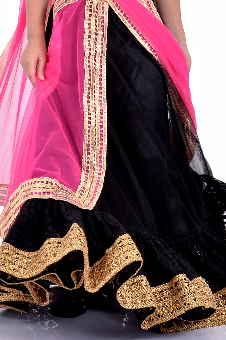 Black Lace Lehenga Set For Girls by K&U at Pernia's Pop Up Shop