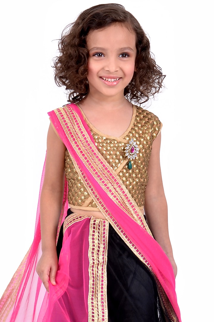 Black Lace Lehenga Set For Girls by K&U at Pernia's Pop Up Shop