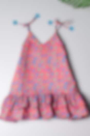 Pink Linen Abstract Printed Dress For Girls by K&U at Pernia's Pop Up Shop