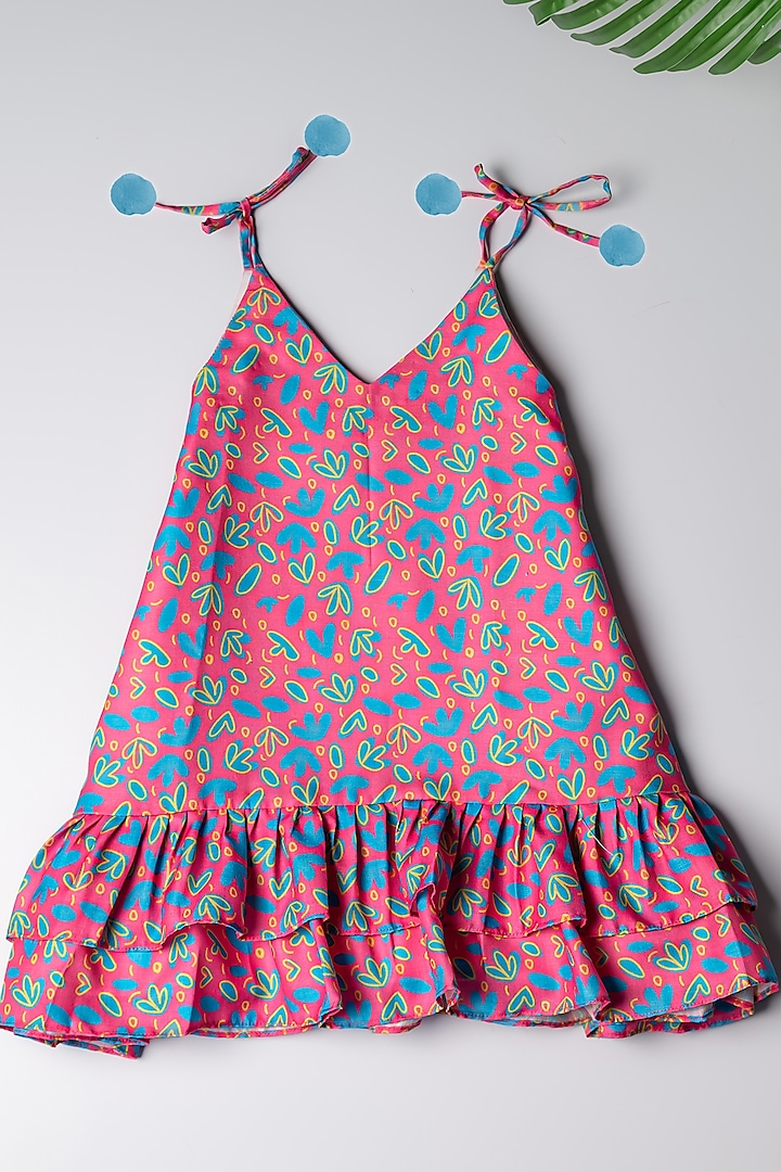 Pink Linen Abstract Printed Dress For Girls by K&U at Pernia's Pop Up Shop