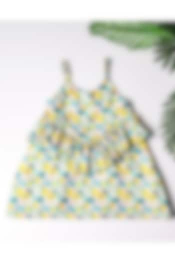 Green Linen Abstract Printed Dress For Girls by K&U at Pernia's Pop Up Shop