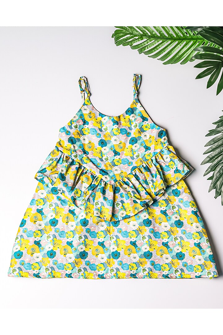 Green Linen Abstract Printed Dress For Girls by K&U at Pernia's Pop Up Shop