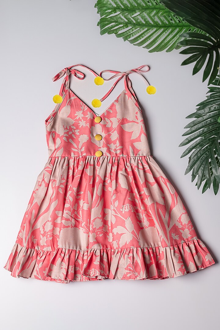 Orange Linen Abstract Printed Dress For Girls by K&U at Pernia's Pop Up Shop