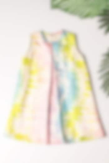 Off-White Linen Abstract Printed Dress For Girls by K&U