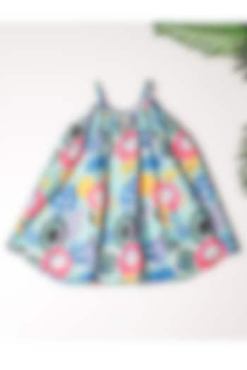 Blue Linen Abstract Printed Dress For Girls by K&U at Pernia's Pop Up Shop