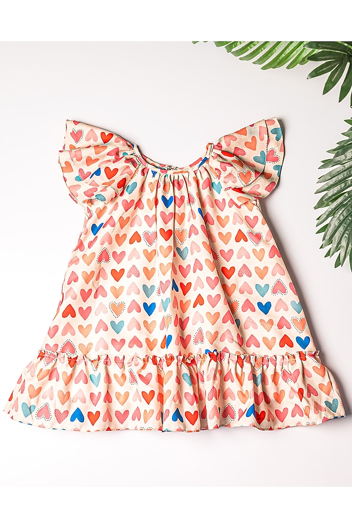 Cream Linen Abstract Printed Dress For Girls by K&U at Pernia's Pop Up Shop